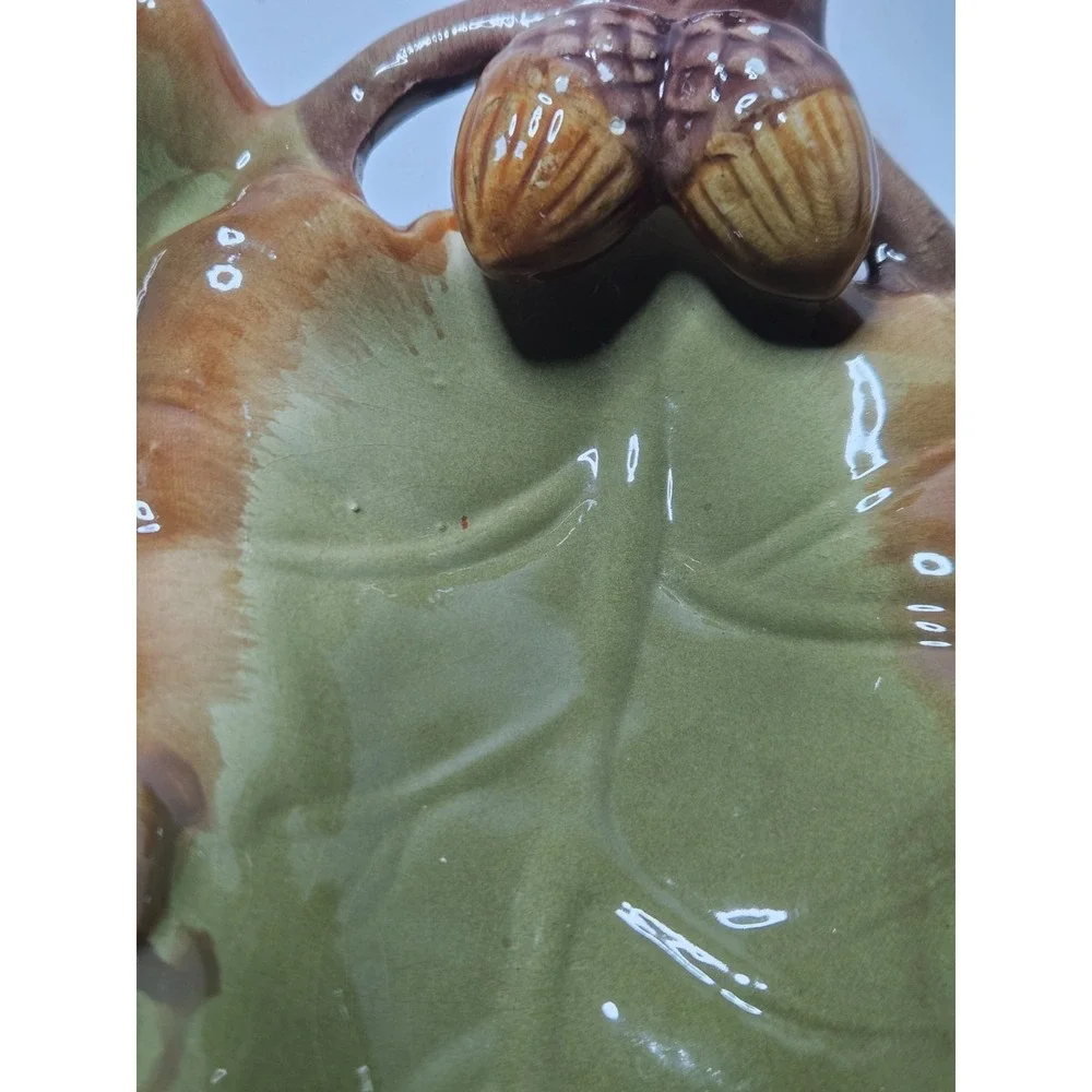 Vintage Majolica Style Ceramic Oak Leaf Acorn 3 Section Relish Dish Fall Tray